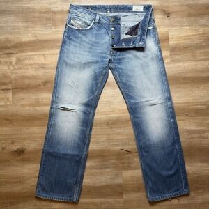 Diesel Larkee Jeans Men 31x30 Blue Straight Leg DNA Wash Faded Distressed 0880E